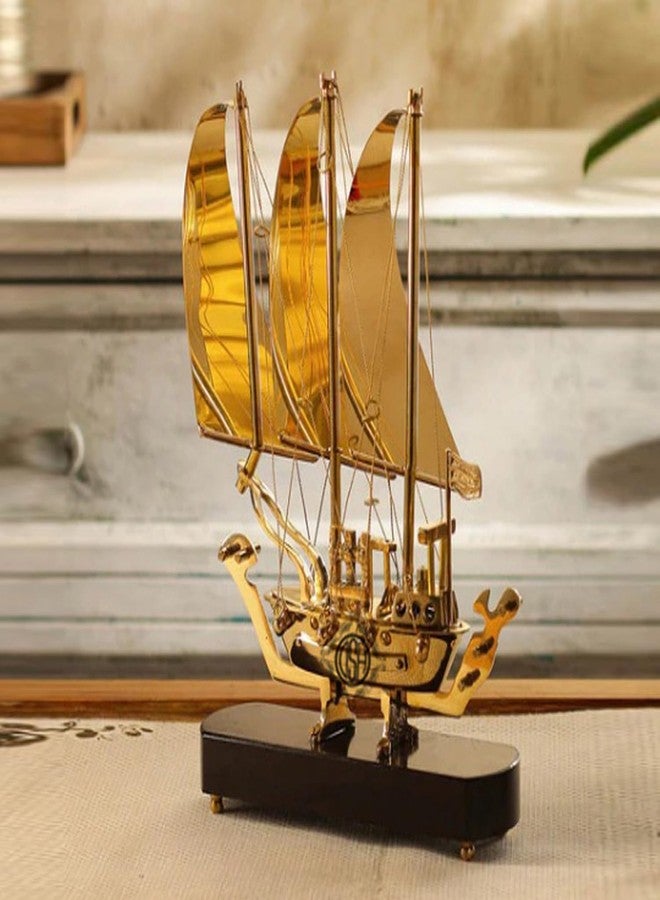 DSH Pure Brass Ship/Boat/Titanic with Wooden Base, Showpiece Item, Perfect for Home Decoration and Gifting, 12 inch (12") - Image 1